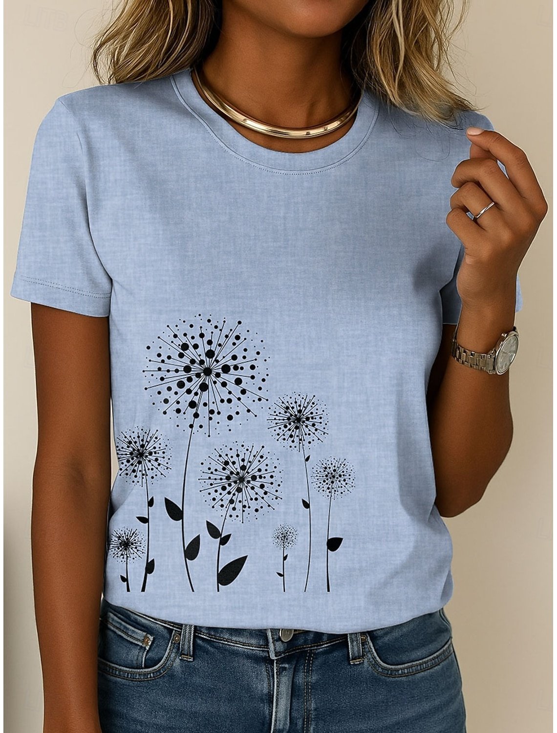 Loose Crew Neck Dandelion Vintage T-Shirt