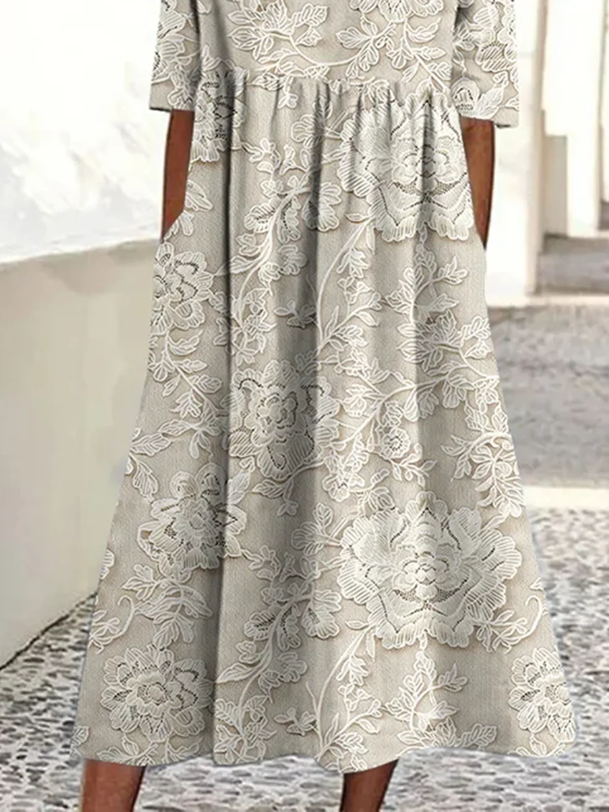 Cotton Casual Floral Dress With No