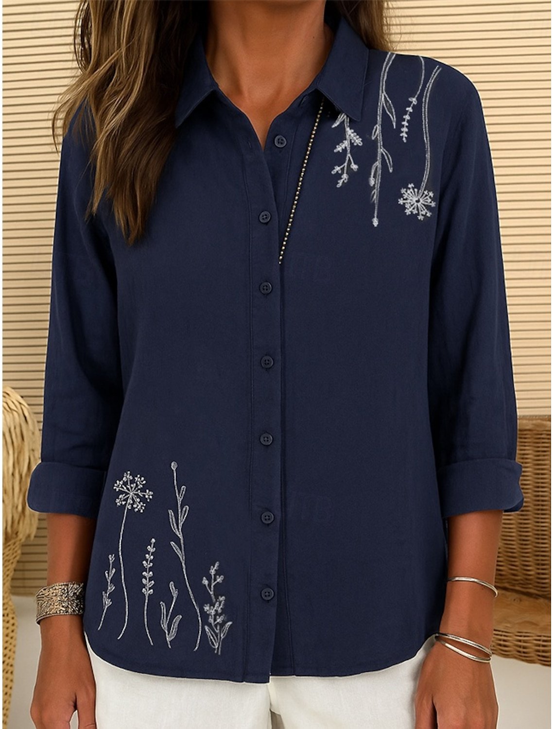Floral Vintage Shirt Collar Shirt