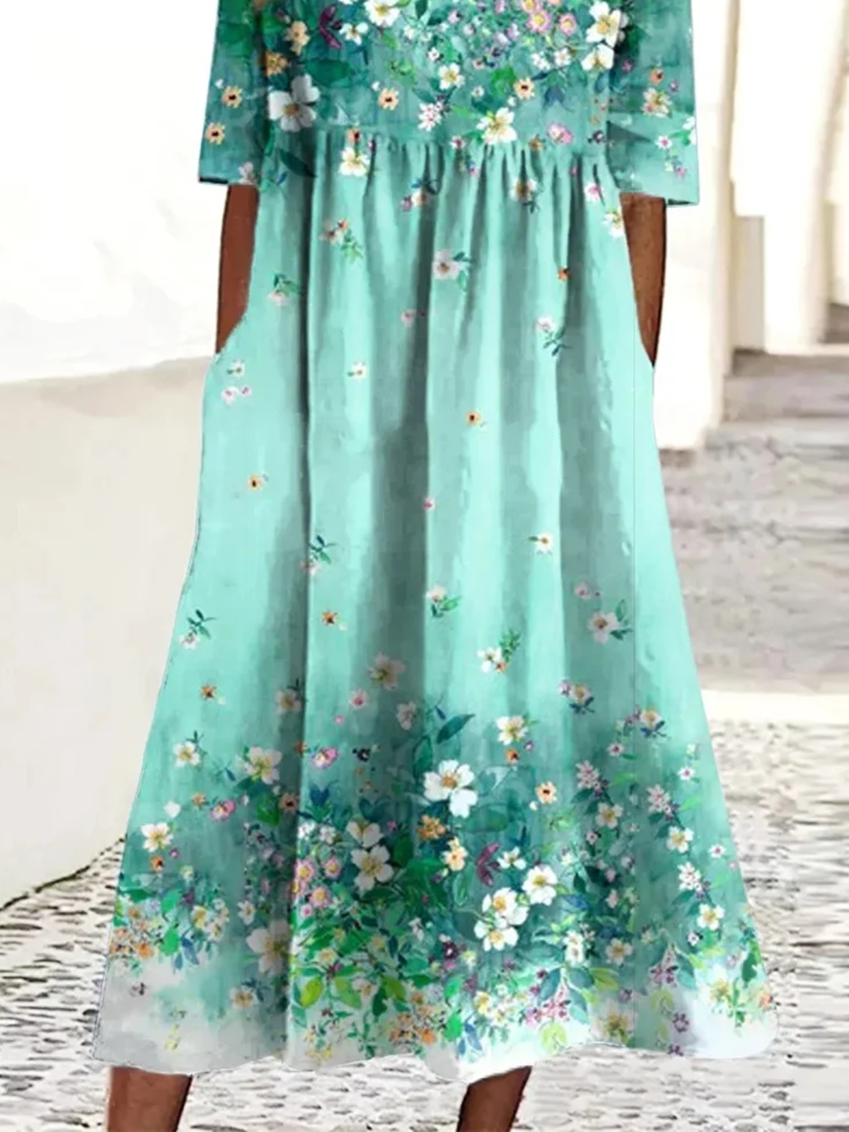 Crew Neck Regular Fit Casual Floral Dress With No