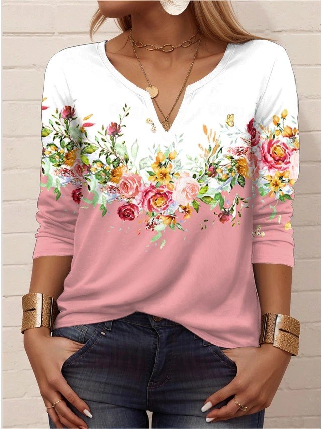 V Neck Casual Jersey Loose Blouse