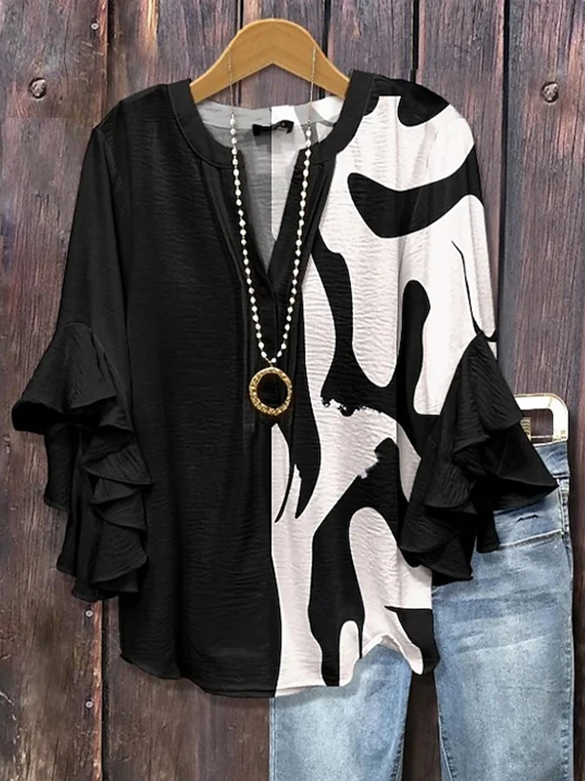 Women's Half Sleeve Shirt Summer Black Abstract Printing V Neck Daily Going Out Casual Top