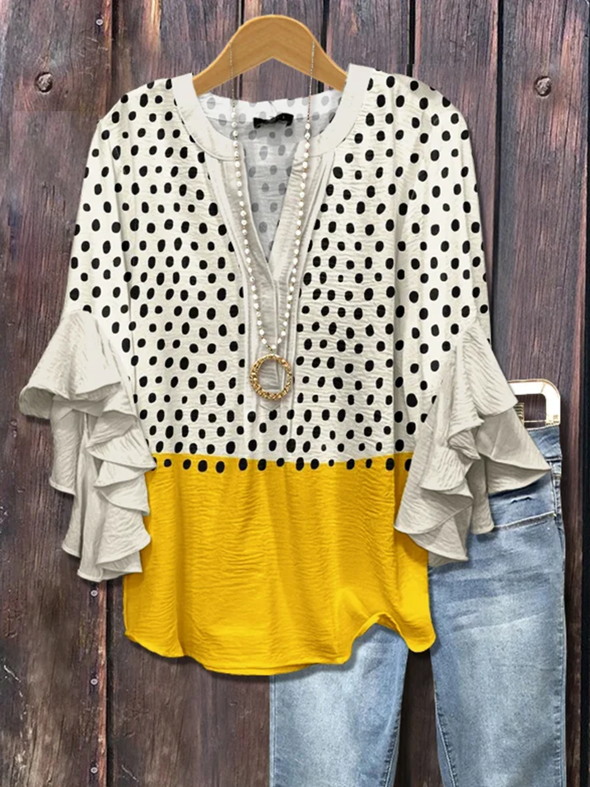Contrast Stitching Regular Fit Boho Blouse