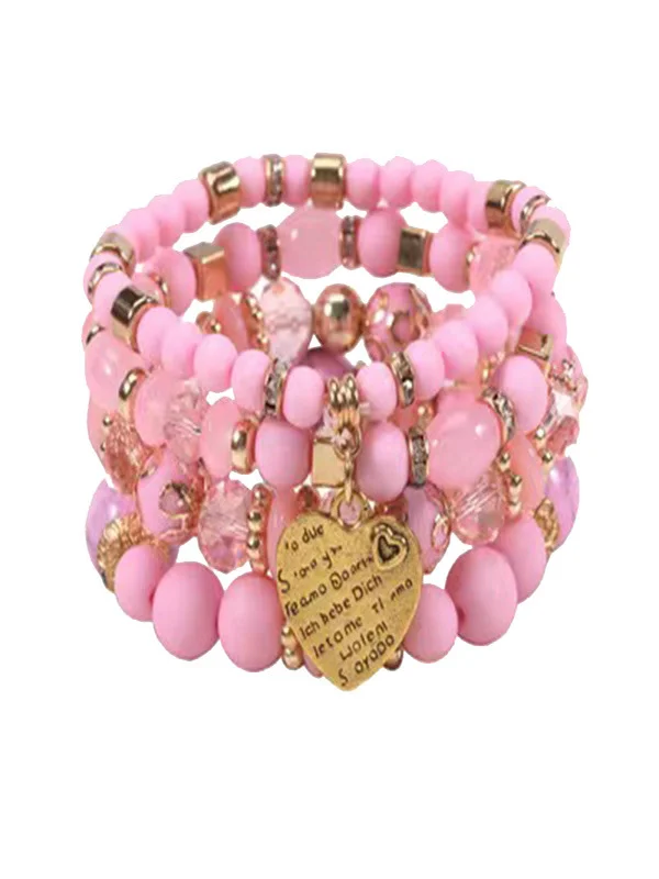 Best-selling Bohemian Alloy Love Pendant Multi-layer Elastic Rope Beaded Bracelet