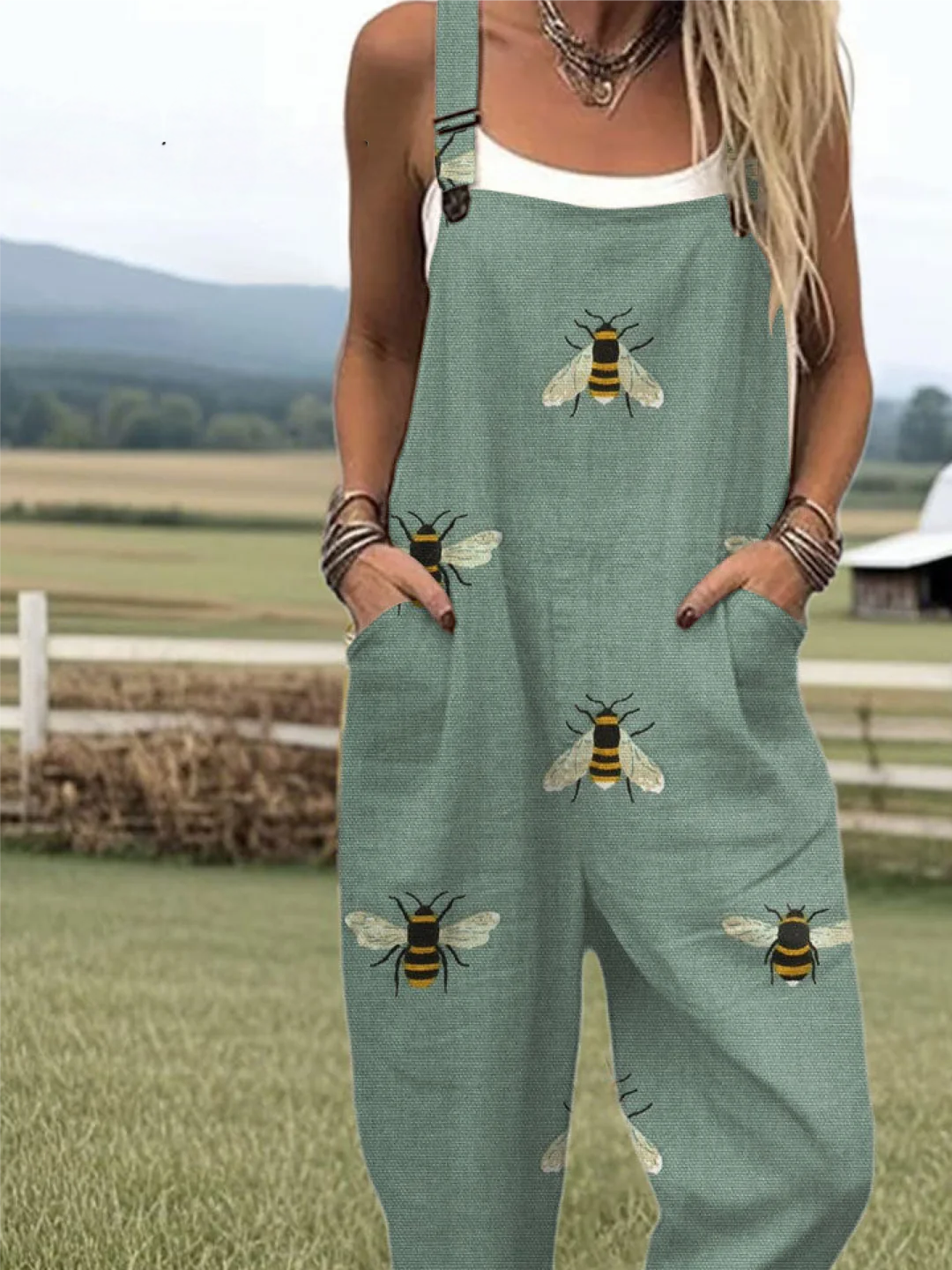Loose Boho Cartoon Others Bib Pants