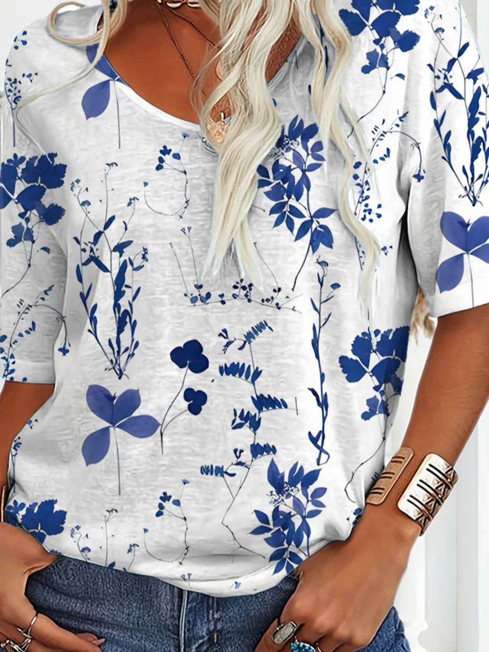 Jersey Loose Casual V Neck T-Shirt