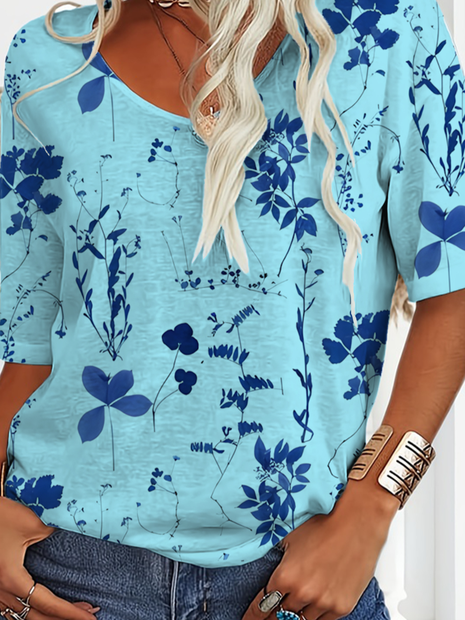 Jersey Loose Casual V Neck T-Shirt