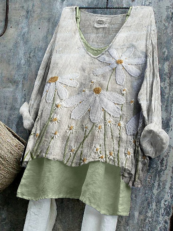V Neck Regular Fit Casual Cotton Shirt