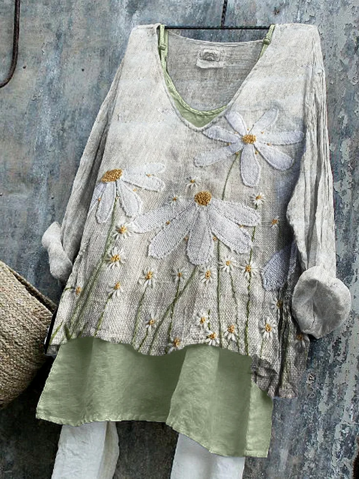 V Neck Regular Fit Casual Cotton Shirt