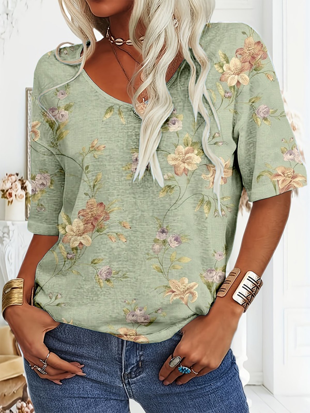 V Neck Casual Jersey T-Shirt