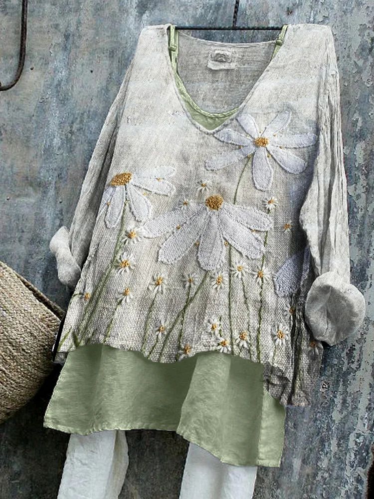V Neck Regular Fit Casual Cotton Shirt