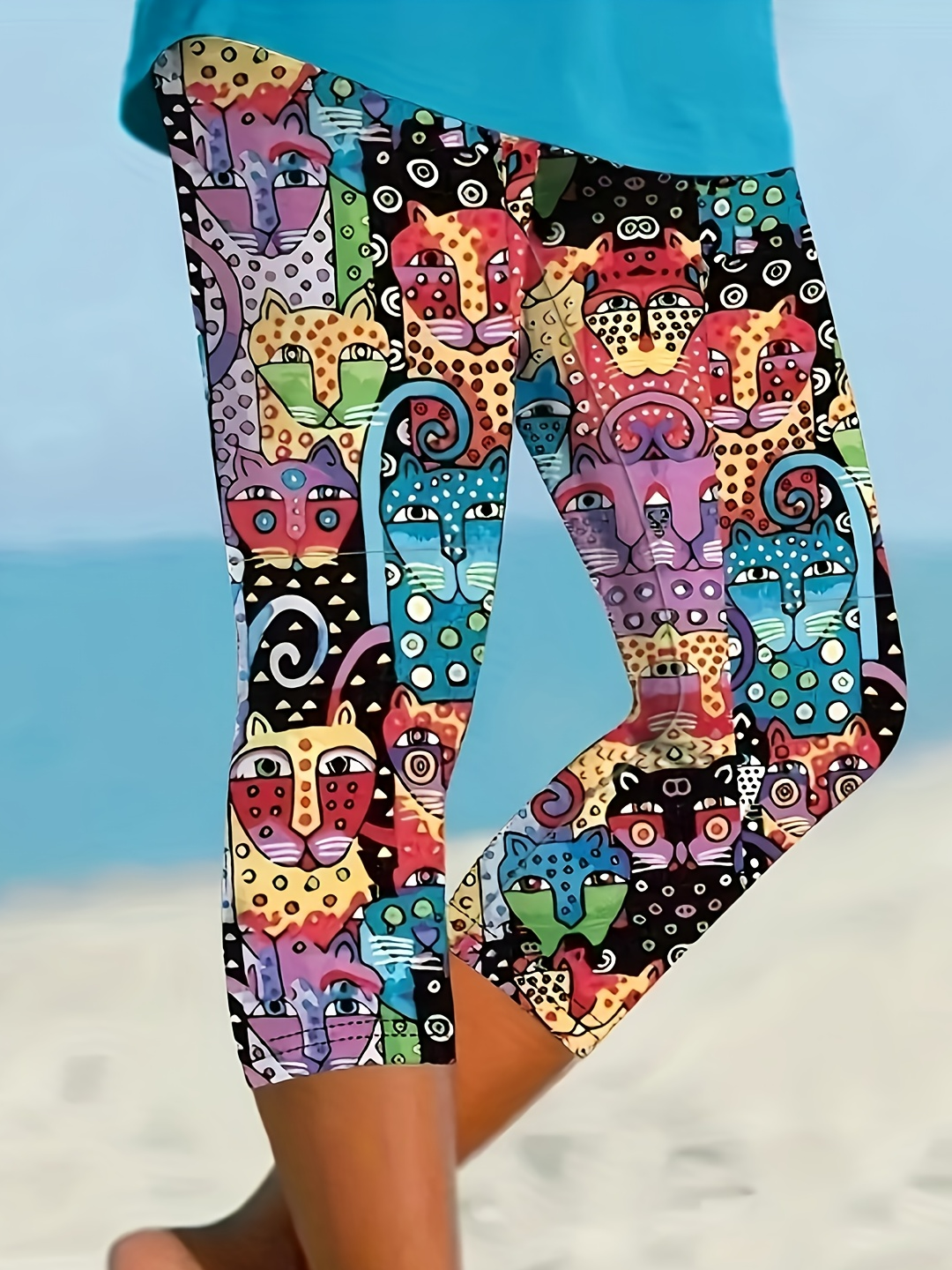 Women's  Elastic Waist H-Line Legging Daily Going Out Pants As Picture Casual Printing Cat Summer Pants