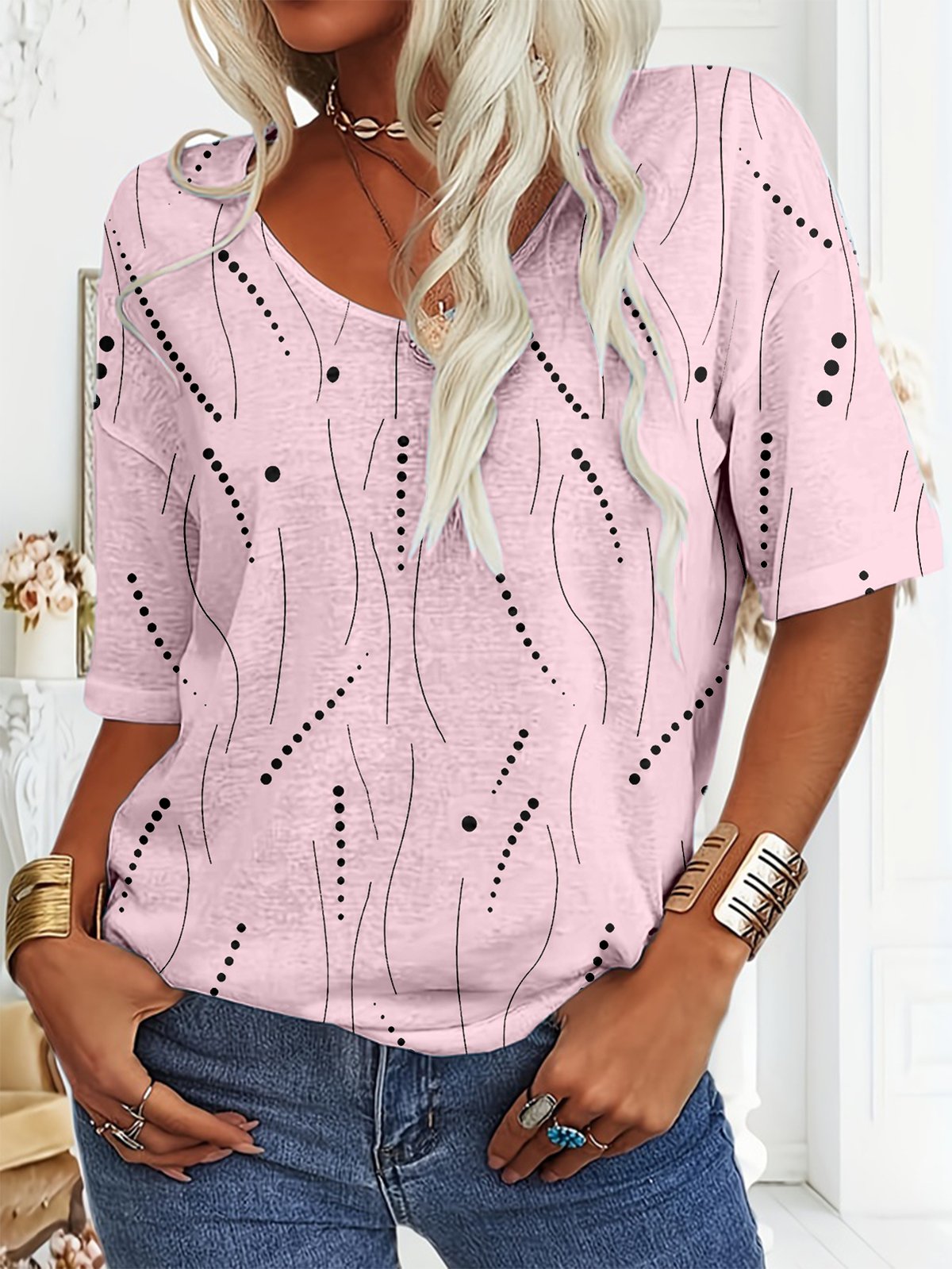 Casual Loose V Neck T-Shirt
