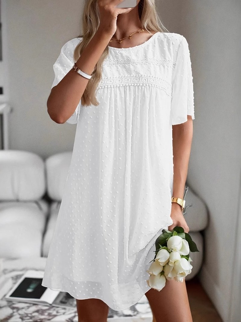 Women's Short Sleeve Summer Apricot Plain Split Joint V Neck Daily Going Out Vintage Mini A-Line Classic Dress