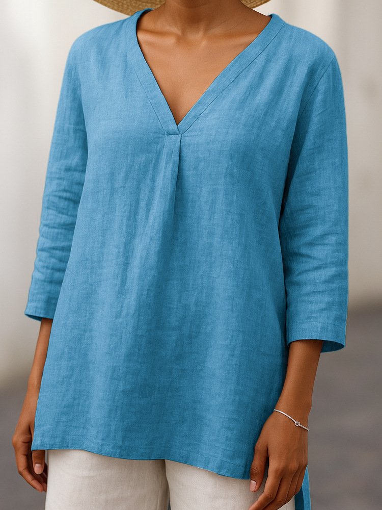 Casual V Neck Plain T-Shirt