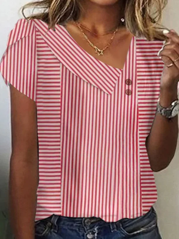 Women's Short Sleeve T-shirt Summer Green Plain Buckle Asymmetrical Daily Going Out Casual Top
