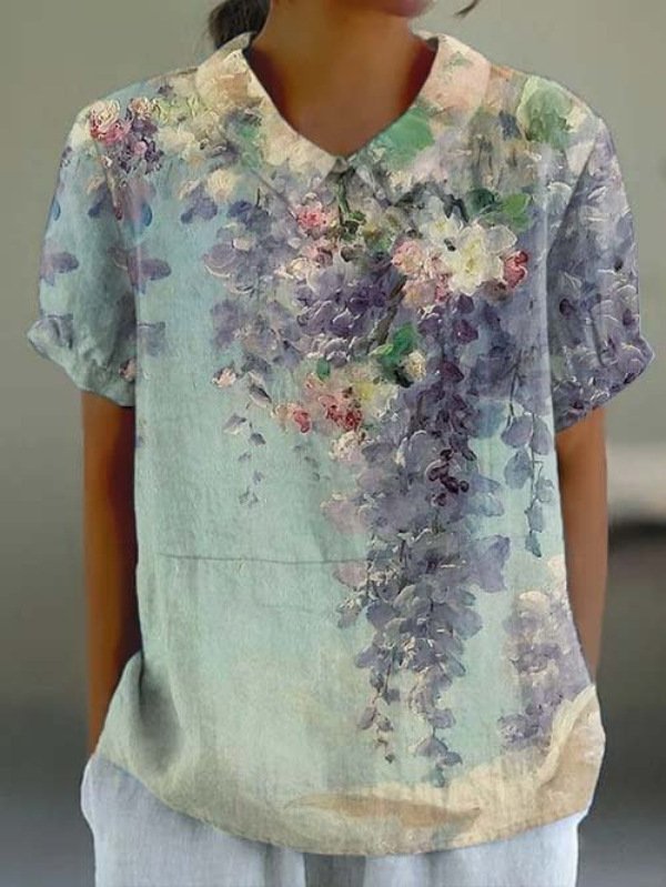 Women's Short Sleeve T-shirt Summer Color1 Geometric Printing Stand Collar Daily Going Out Casual Top
