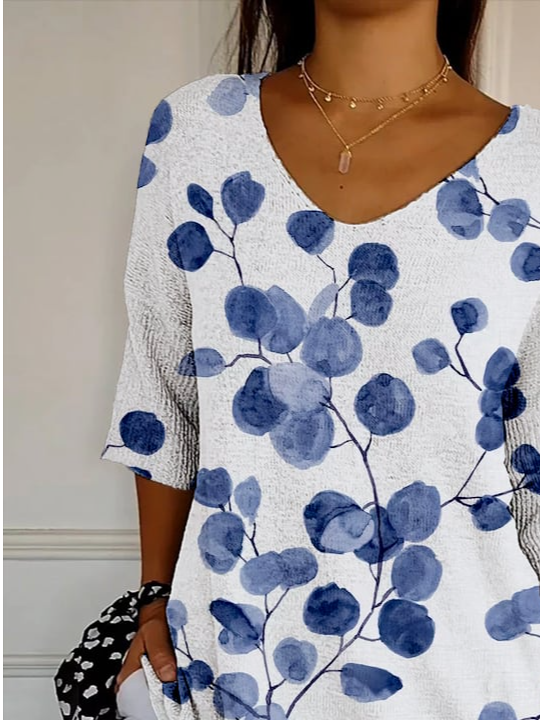 Women's Vintage Botanical Flower Art Print Casual Mid-Sleeve T-Shirt