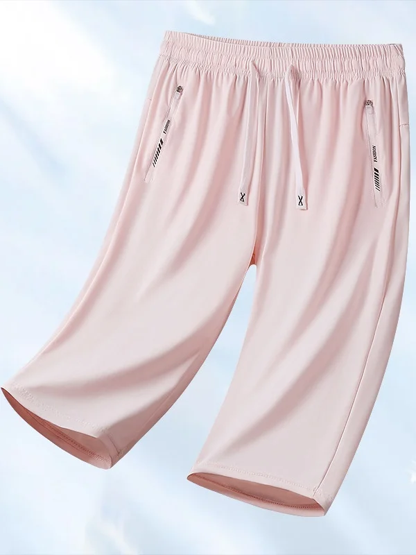 New Summer Couple High Elastic Ice Silk Quick-drying High Quality Sweat-inducing Versatile Loose Anti-ultraviolet Fitness Cropped Pants
