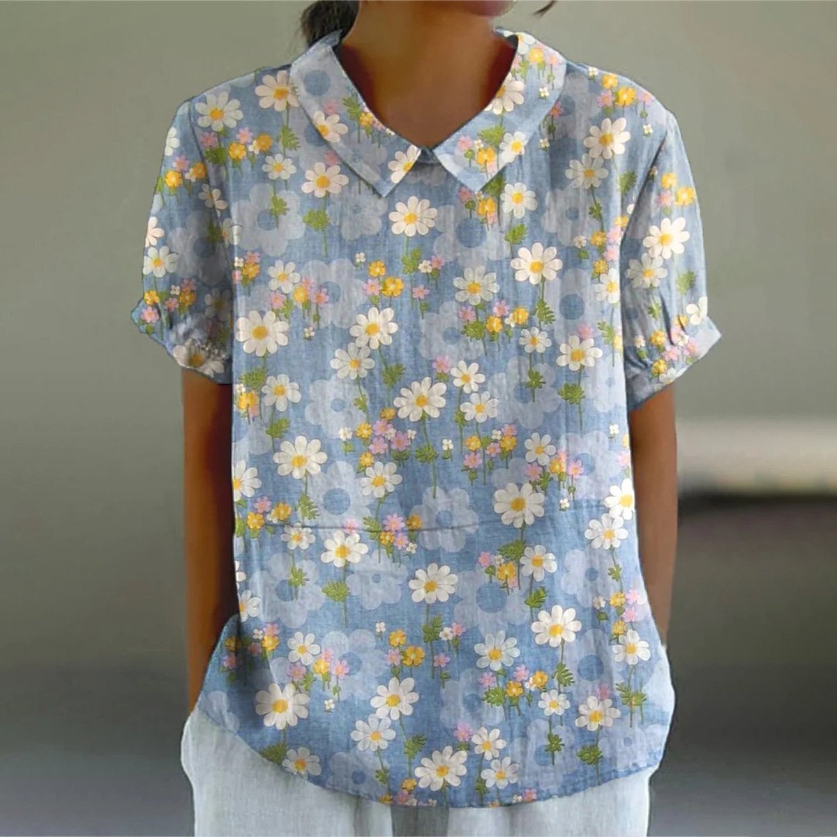 Women's Short Sleeve T-shirt Summer Color1 Geometric Printing Stand Collar Daily Going Out Casual Top