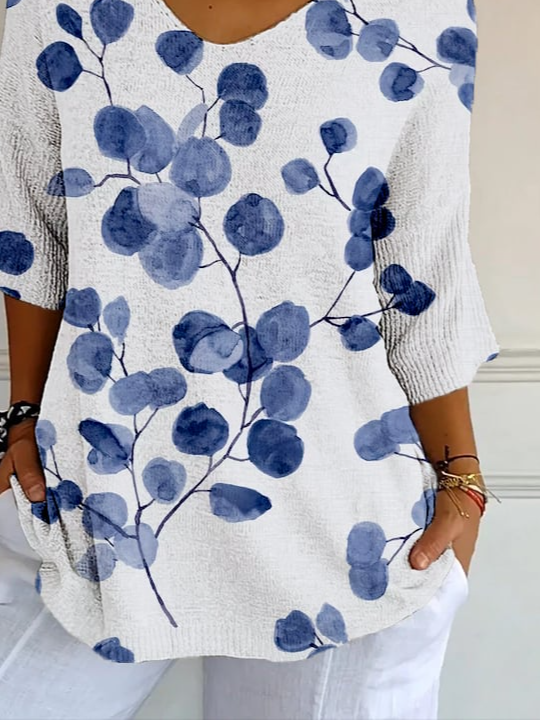 Women's Vintage Botanical Flower Art Print Casual Mid-Sleeve T-Shirt