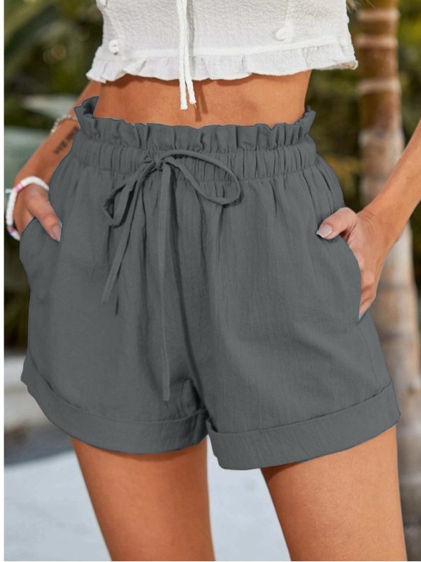Casual Plain Drawstring Loose Shorts