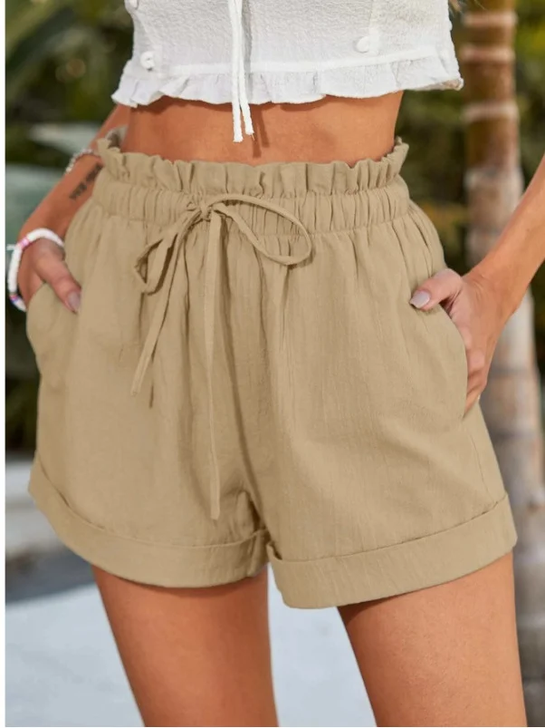 Casual Plain Drawstring Loose Shorts