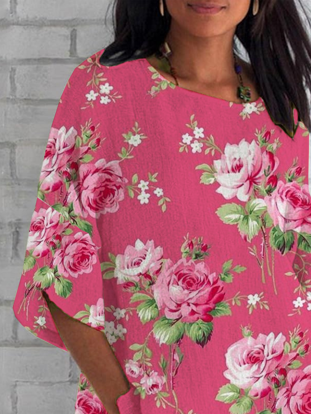 Women's Half Sleeve T-shirt Summer Pink Floral Crew Neck Daily Going Out Casual Top