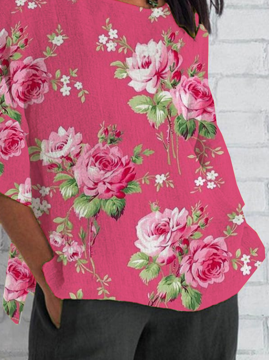 Women's Half Sleeve T-shirt Summer Pink Floral Crew Neck Daily Going Out Casual Top