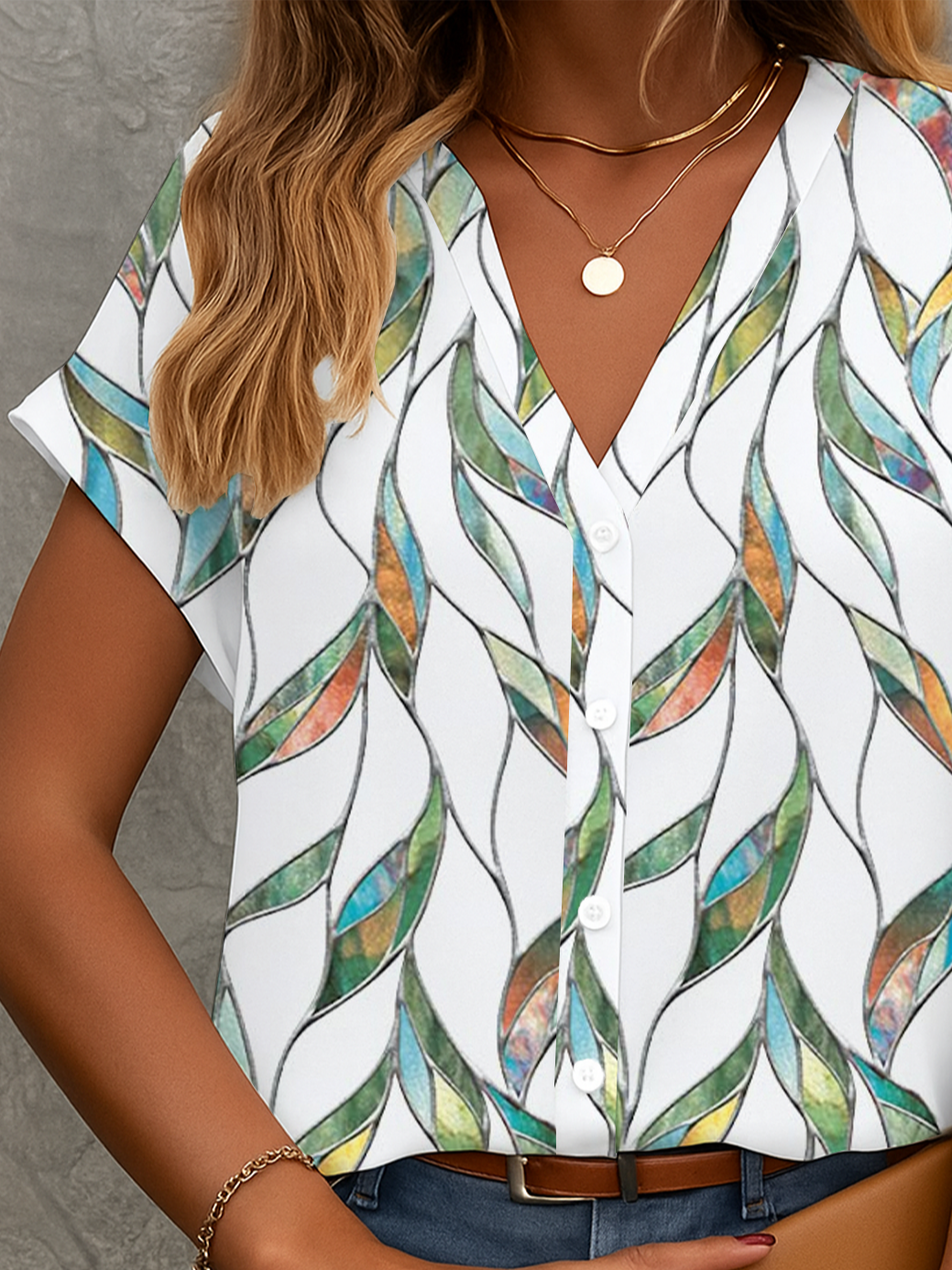 Women's Short Sleeve Shirt Summer White Floral Printing V Neck Daily Going Out Casual Top