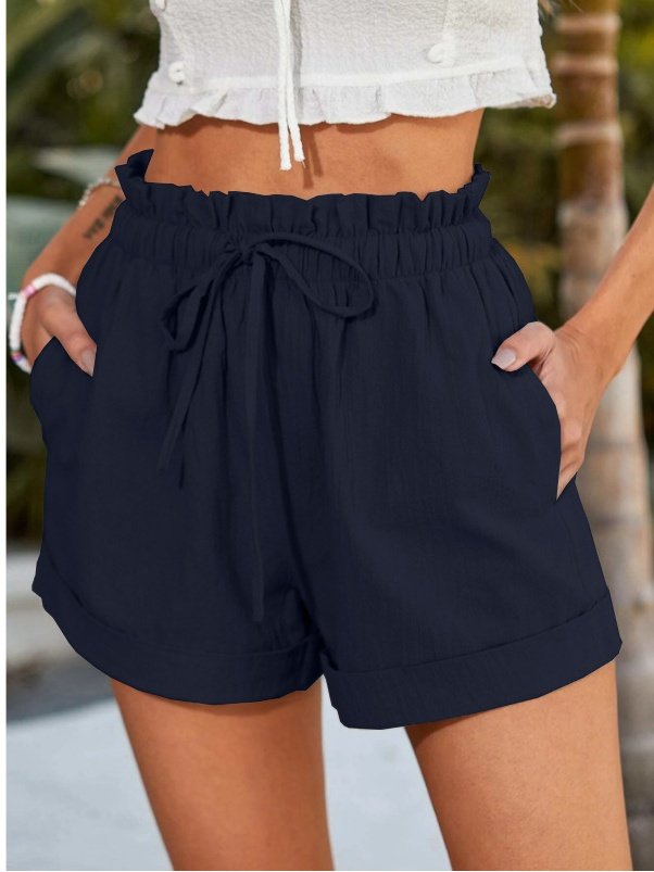 Casual Plain Drawstring Loose Shorts
