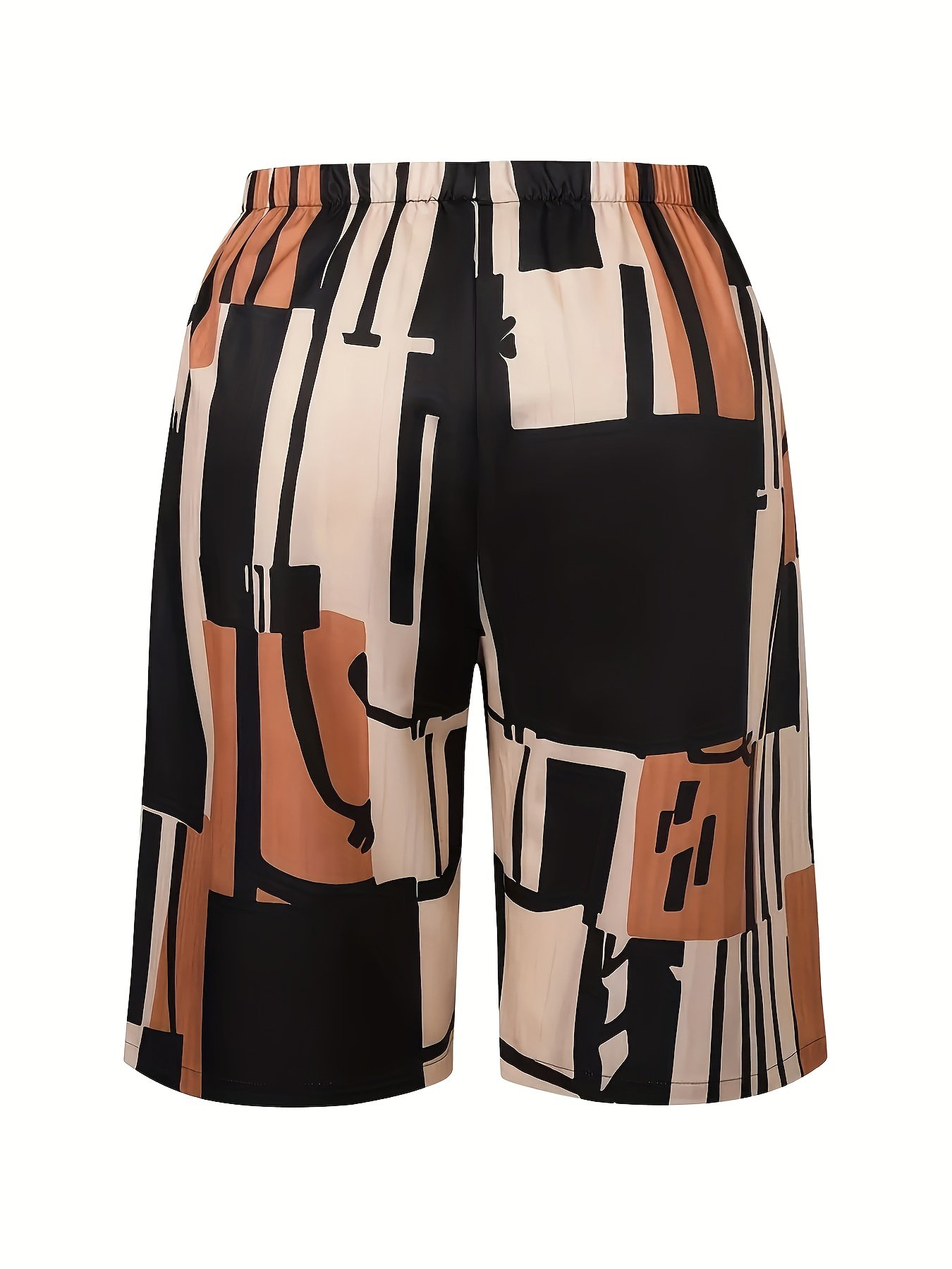 Women's Spring and Summer Geometric Print Casual Straight Tie Cropped Pants