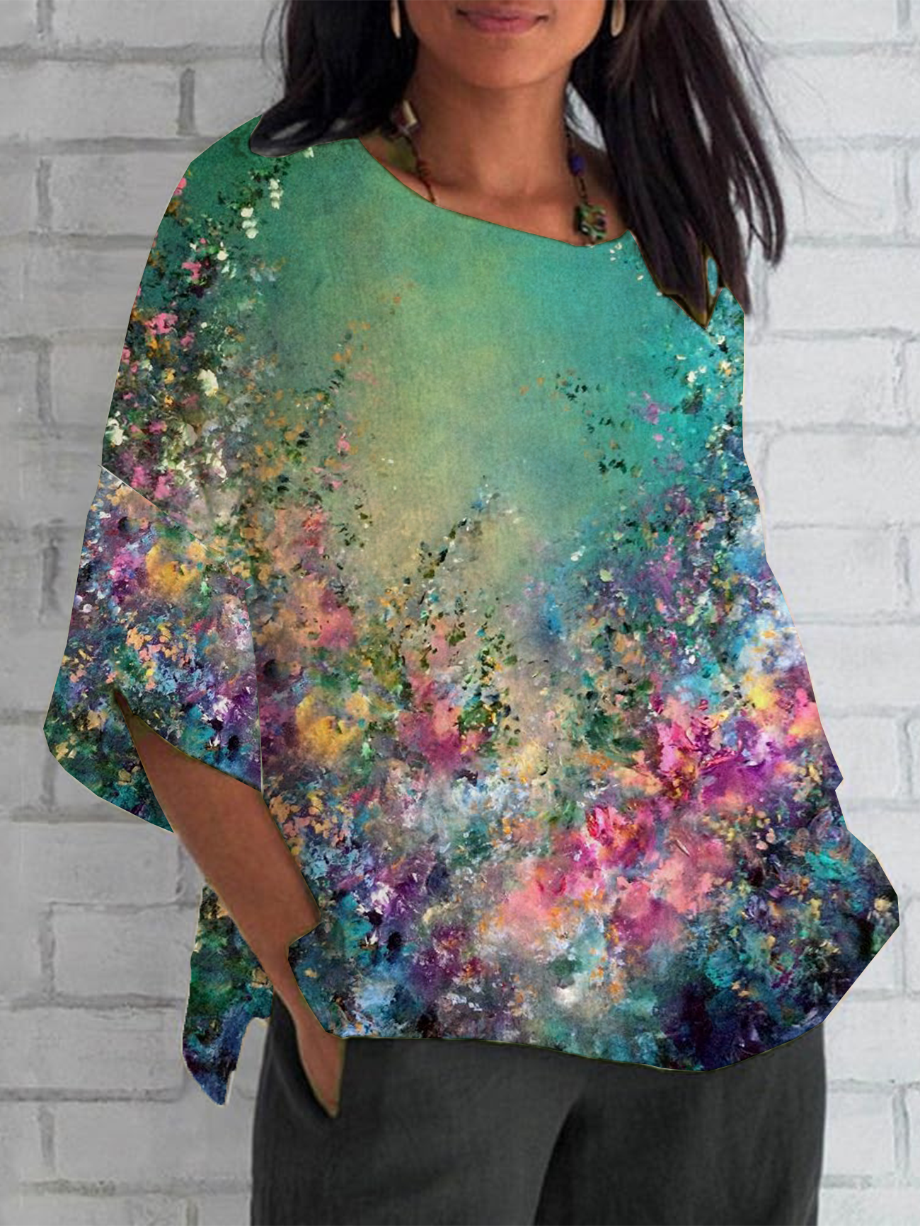 Women's Half Sleeve T-shirt Summer Green Floral Crew Neck Daily Going Out Casual Top