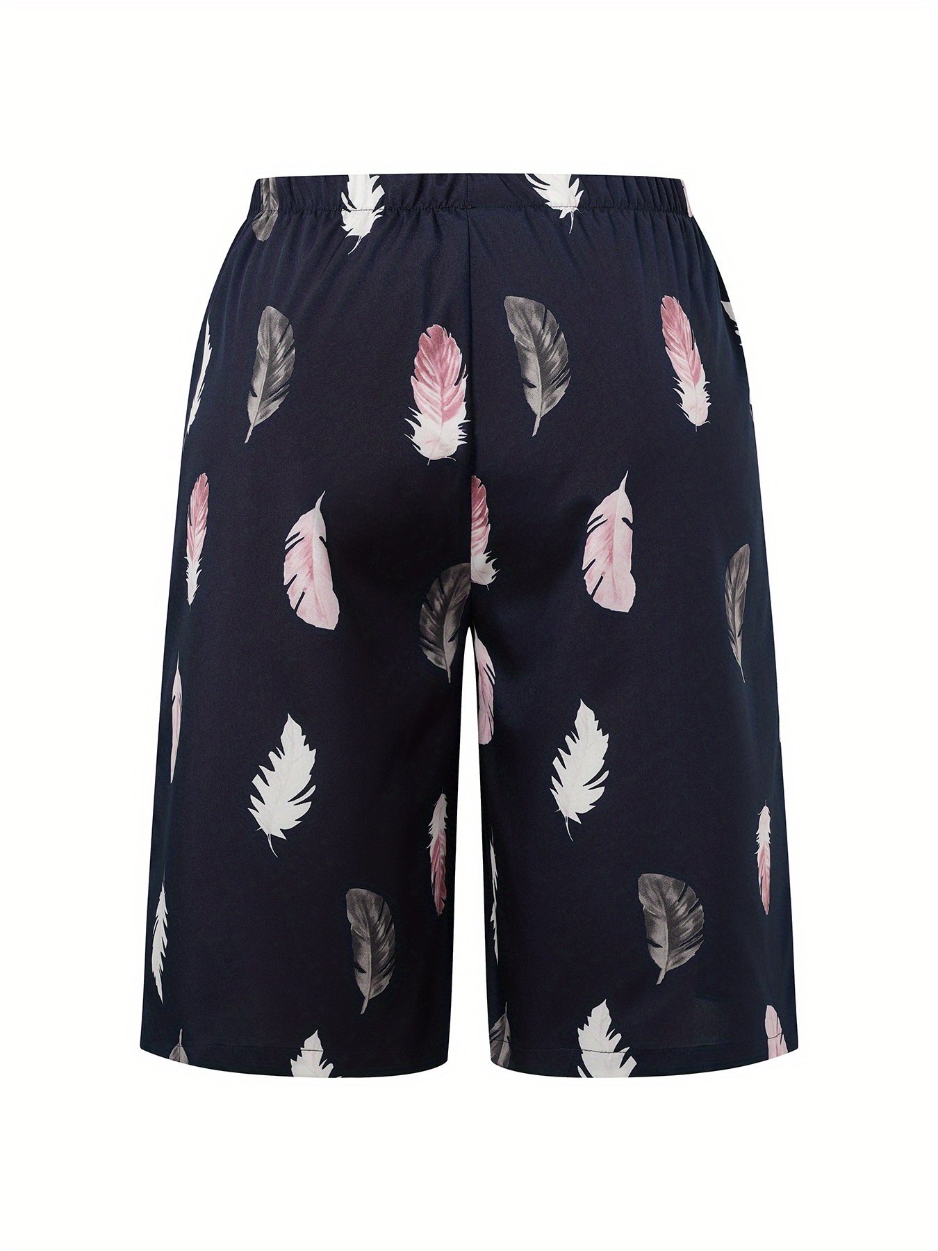 Women's Spring and Summer Feather Print Casual Straight Tie Cropped Pants