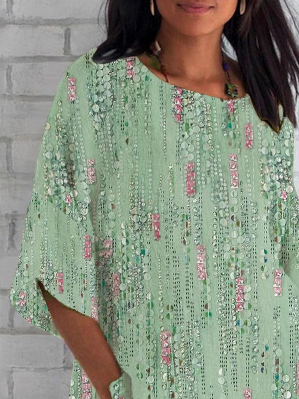 Women's Half Sleeve T-shirt Summer Green Abstract Crew Neck Daily Going Out Casual Top