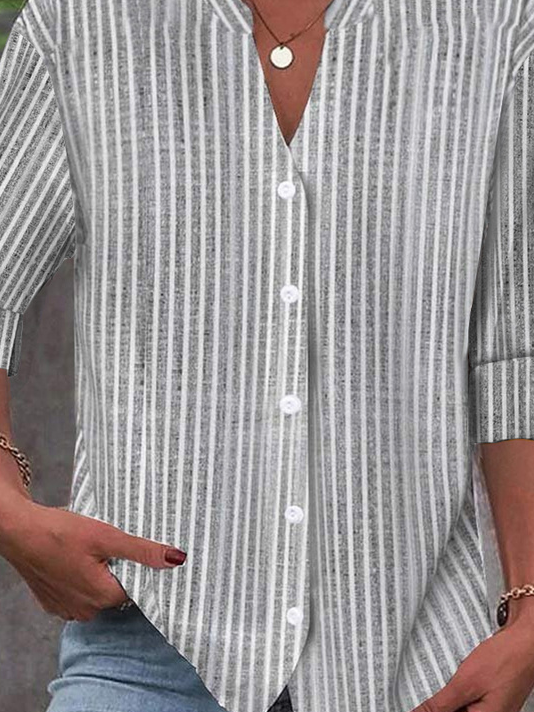 Women's Stand Collar Long Sleeve Striped Shirt