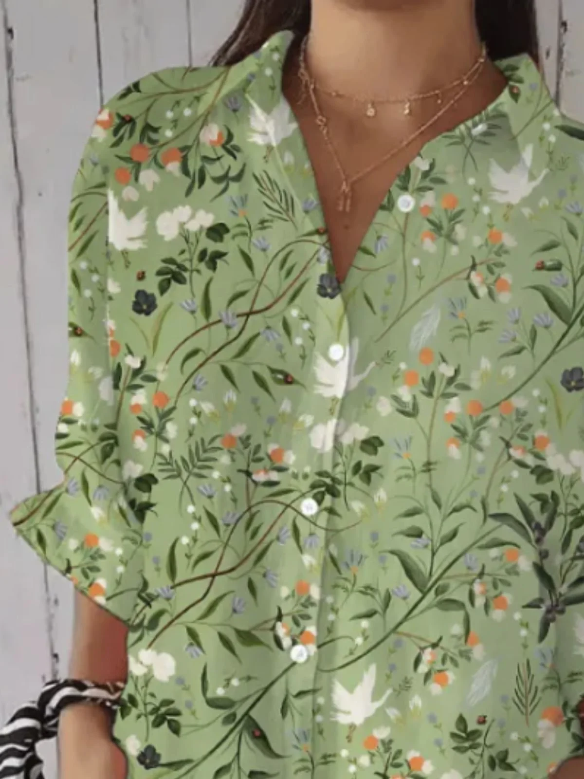 Shirt Collar Cotton Floral Simple Shirt