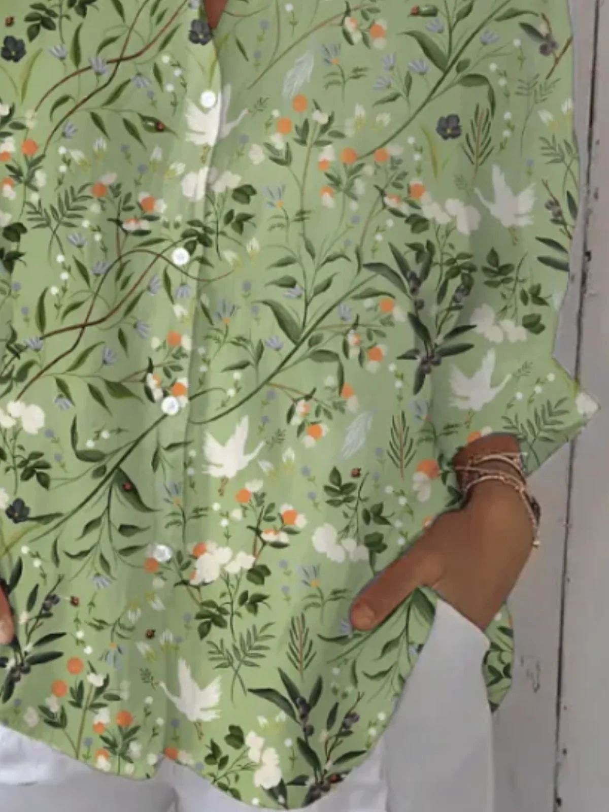 Shirt Collar Cotton Floral Simple Shirt