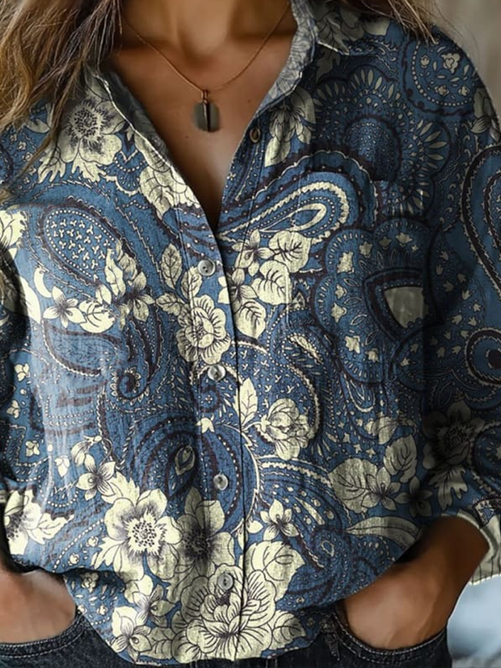Shawl Collar Ethnic Ethnic Loose Shirt