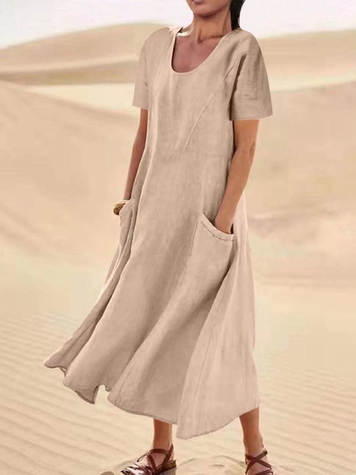 Casual Plain Crew Neck Maxi Dress