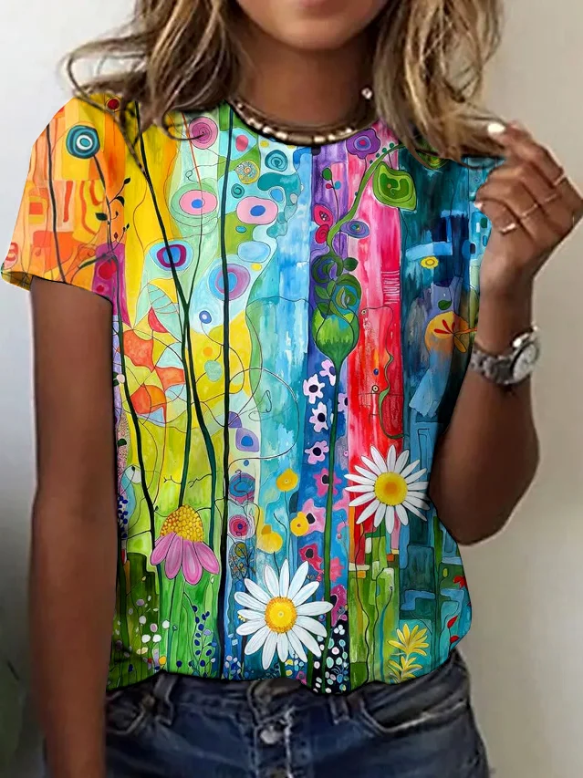 Painting Cotton Casual Regular Fit T-Shirt