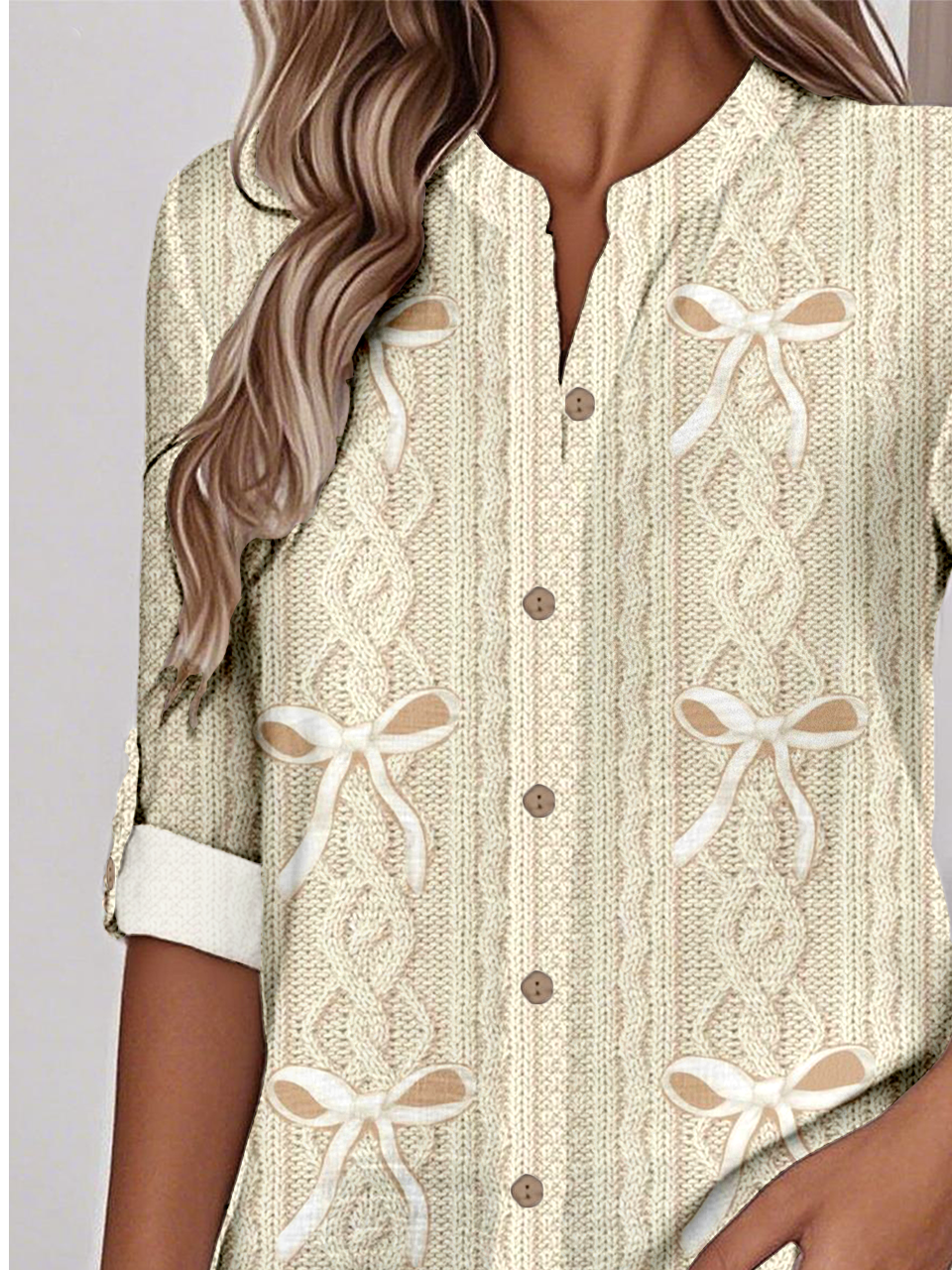 Women's Printed Stand Collar Long Sleeve Shirt