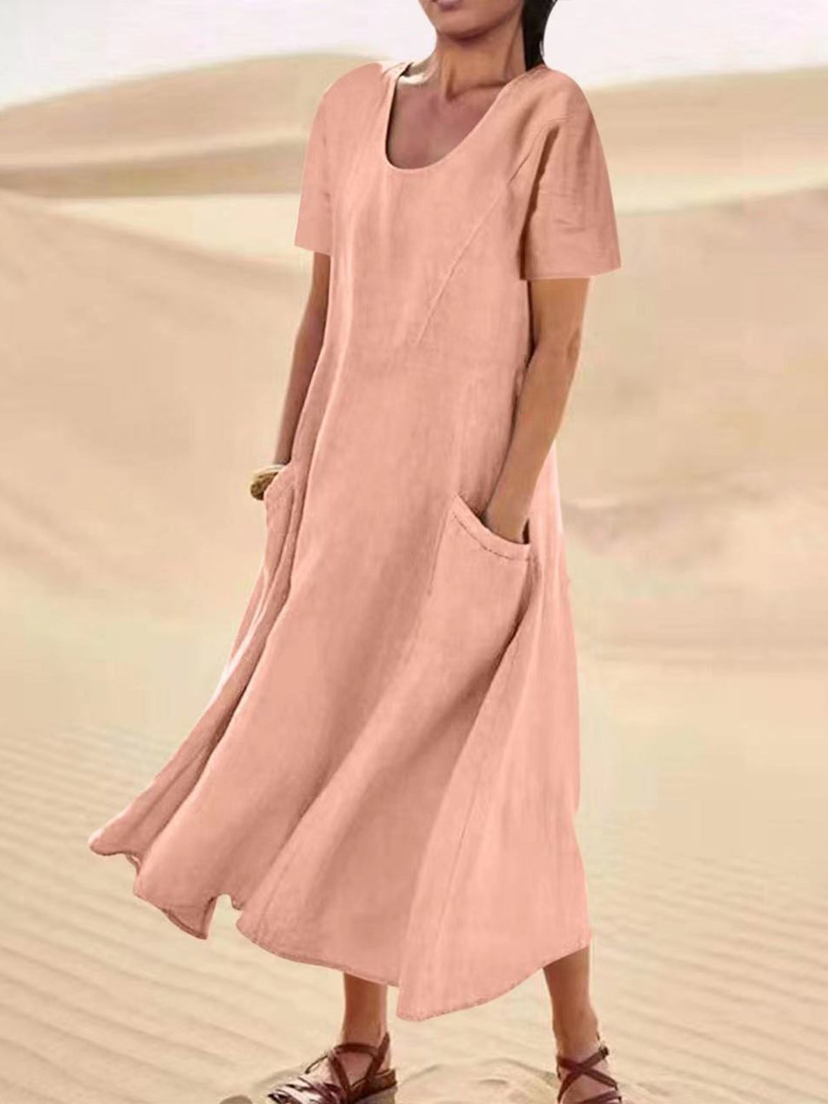 Casual Plain Crew Neck Maxi Dress