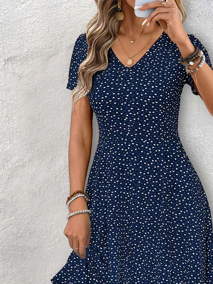 Women's Elegant Short Sleeve V-Neck Dress
