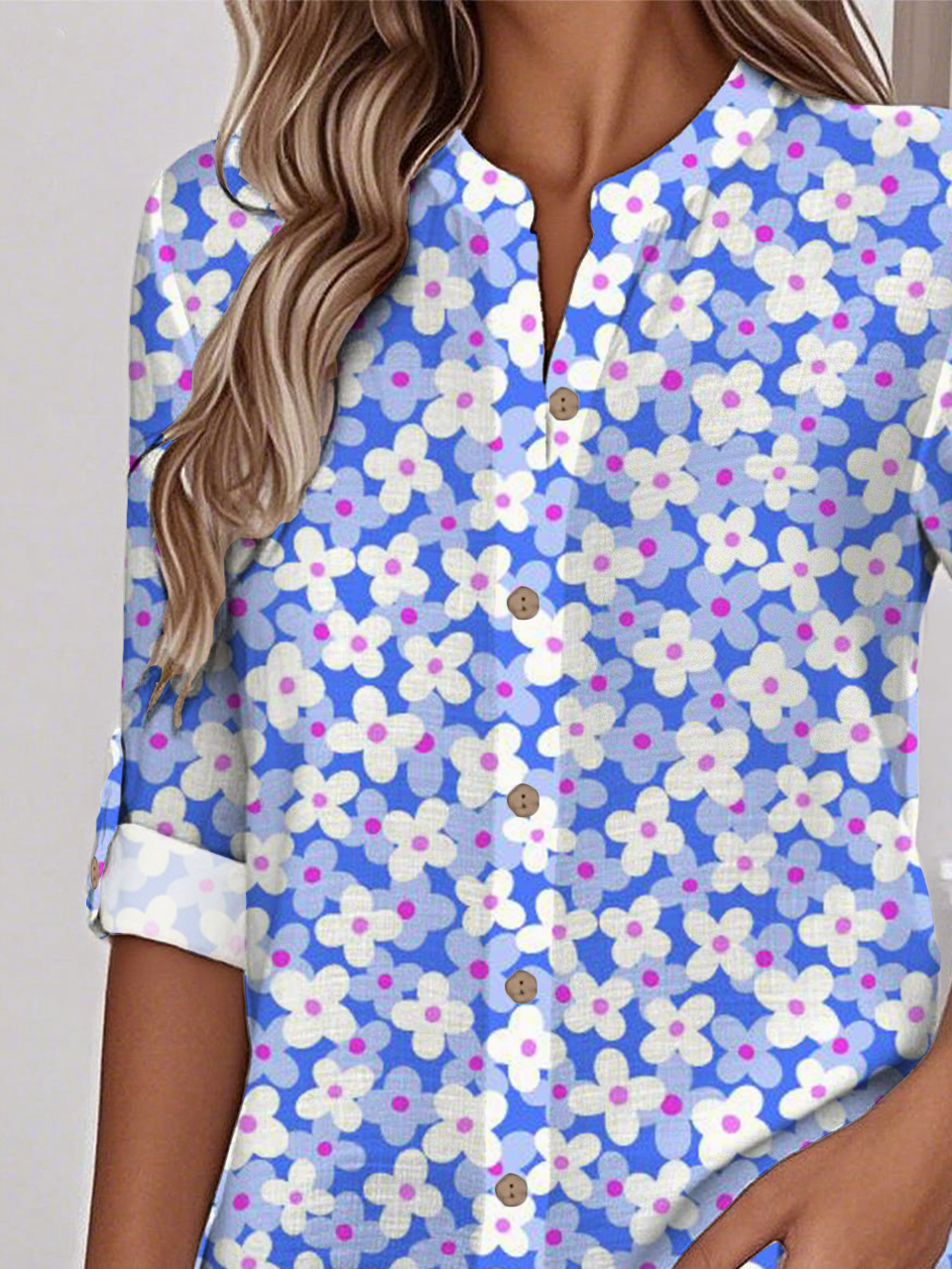 Women's Printed Stand Collar Long Sleeve Shirt