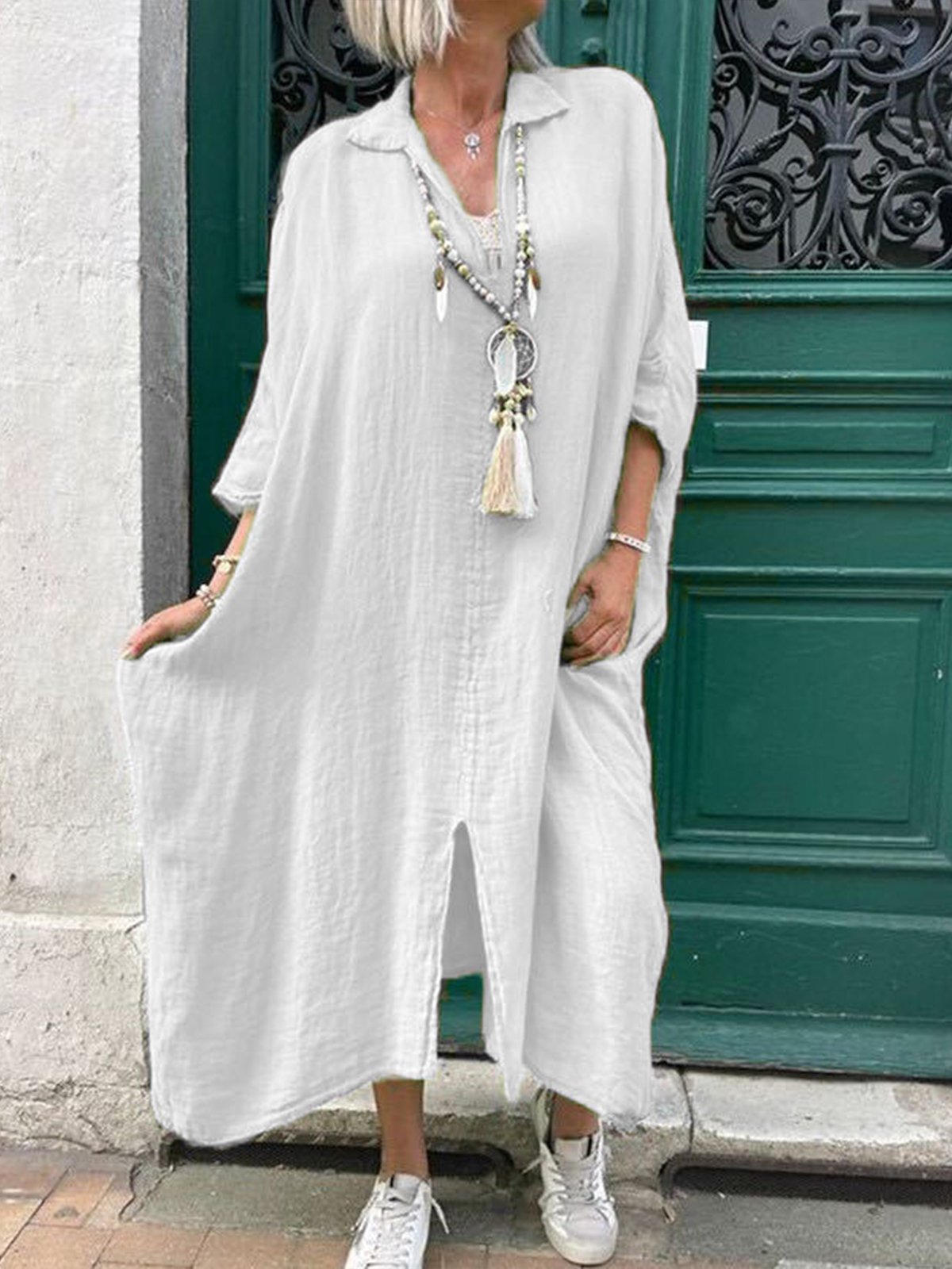Casual Plain V Neck Maxi Dress