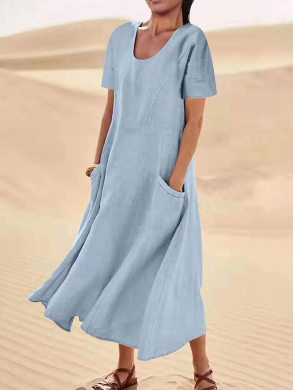 Casual Plain Crew Neck Maxi Dress
