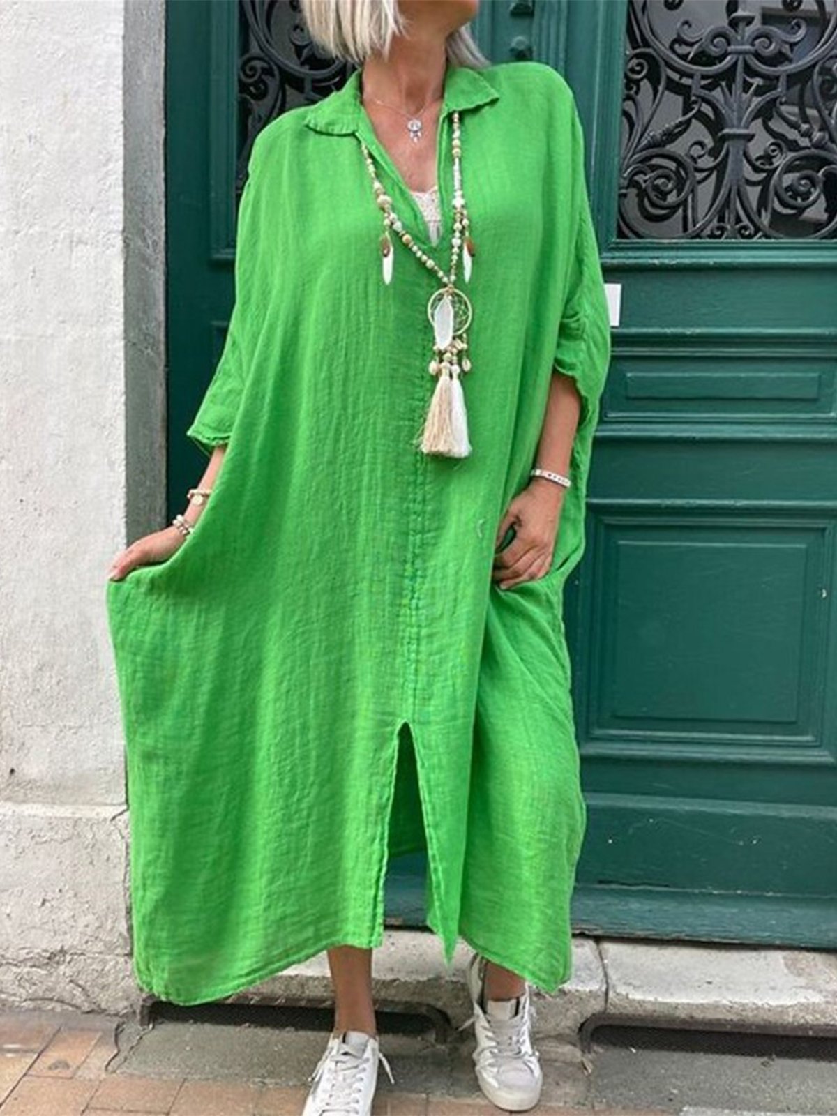 Casual Plain V Neck Maxi Dress