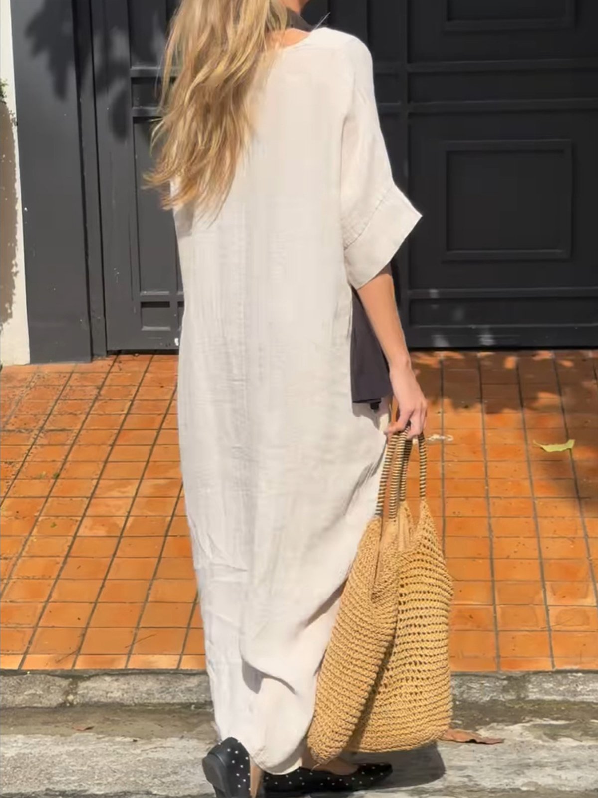 Casual Plain V Neck Maxi Dress No Scarf