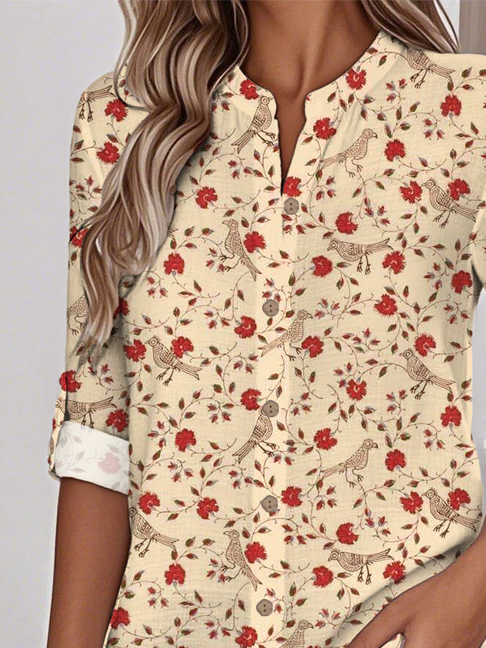 Women's Printed Stand Collar Long Sleeve Shirt